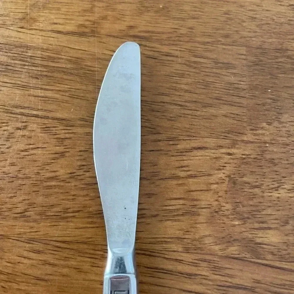 Noritake‎ Japan Stainless Black Accent DINNER KNIFE 8” Unique Art Deco Vintage